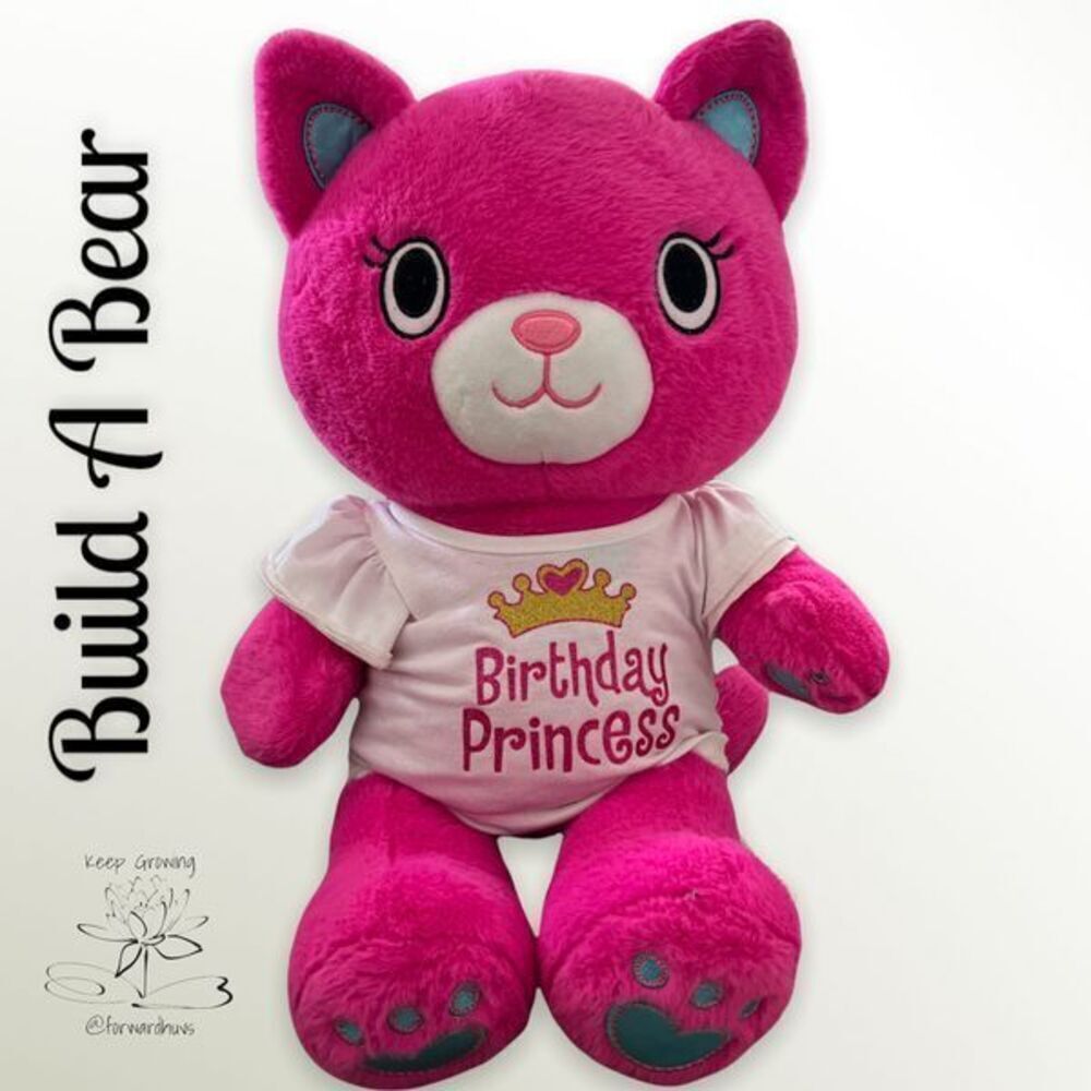 Build a Bear KABU Catlynn Pink Purring Cat with Birthday Princess Shirt